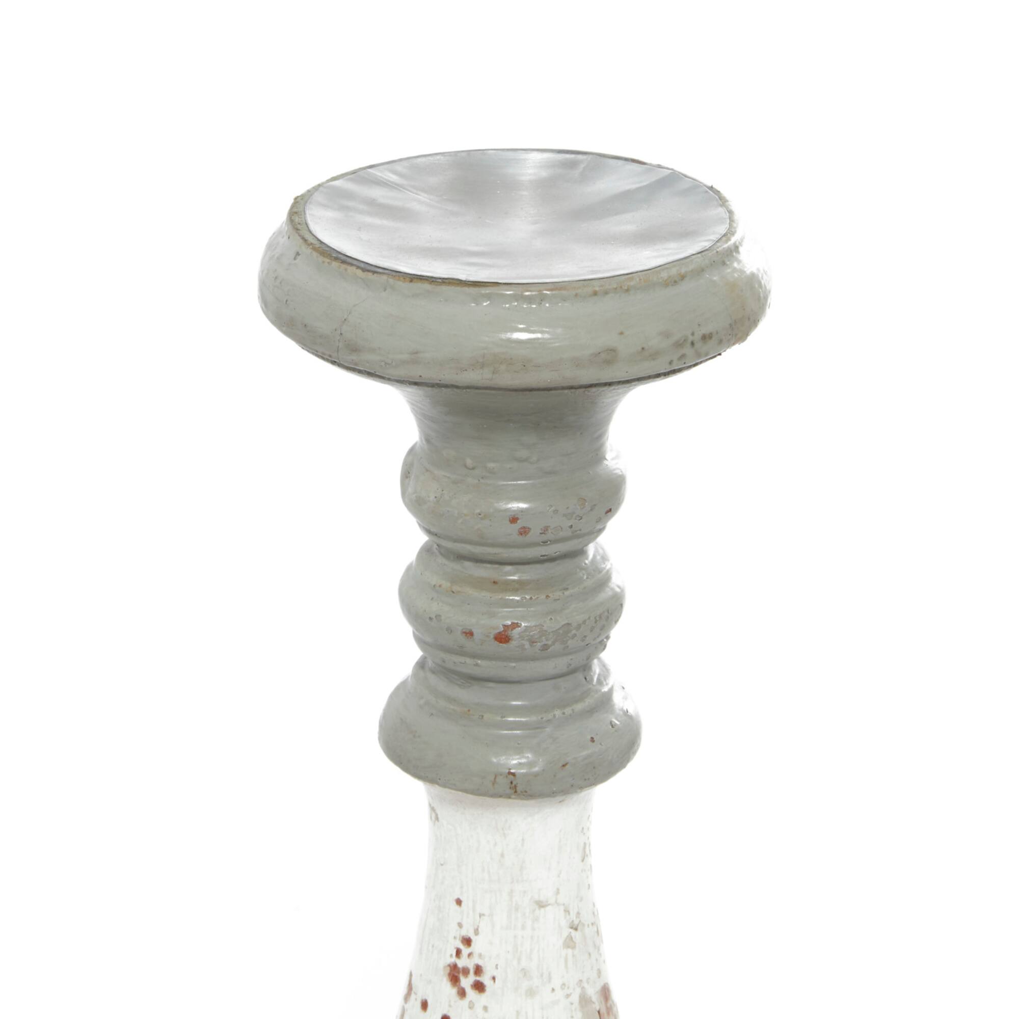 20" White & Gray Wood Farmhouse Candlestick Holder Set